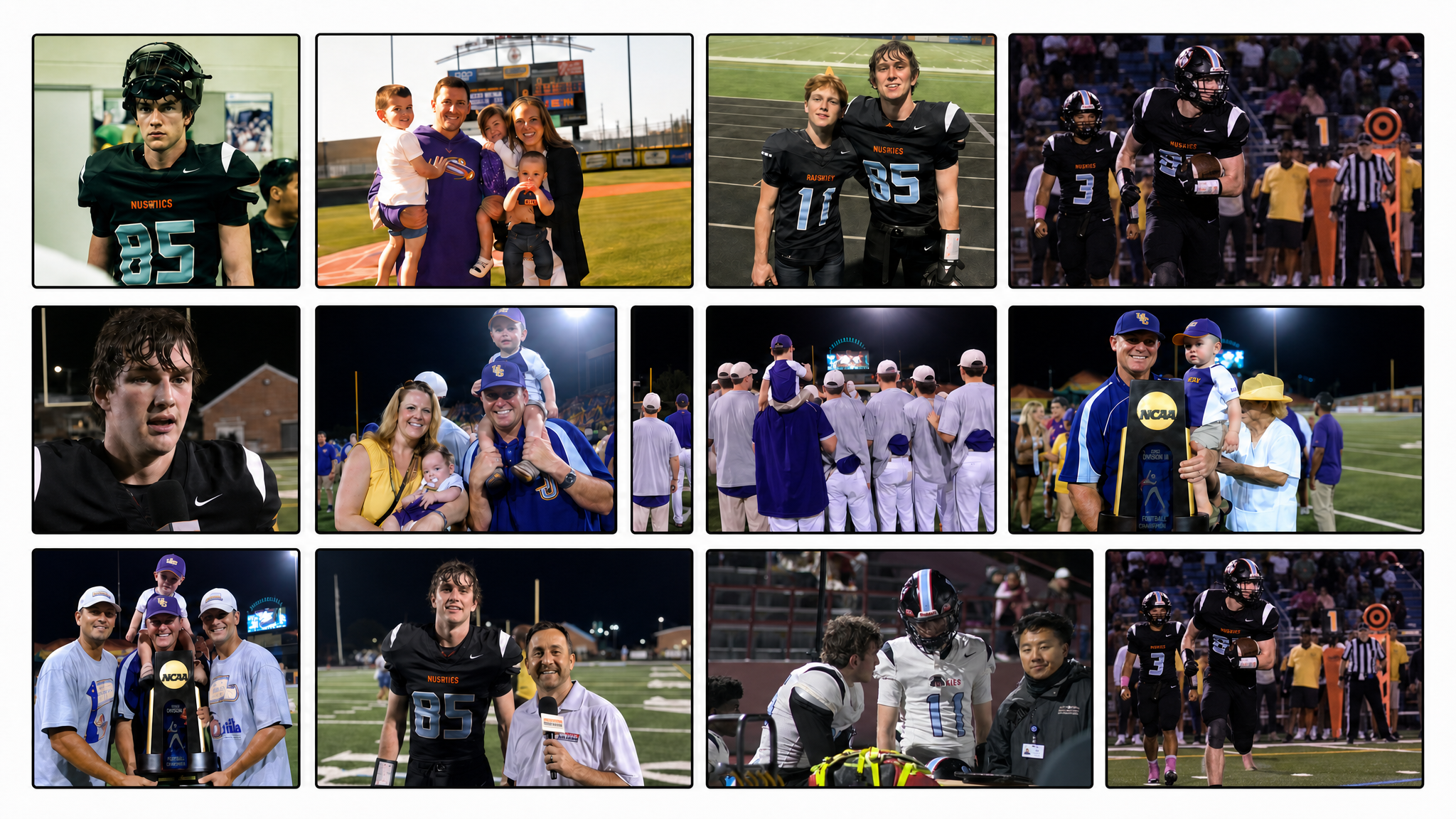 D1 athlete and coach career collage showcasing football and coaching achievements